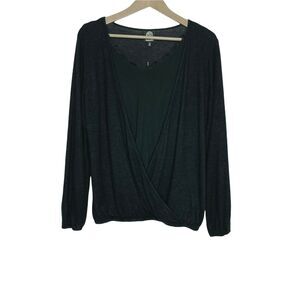 Bobeau Cozy Knit Relaxed Layered Knit Top Black Stretch Women's Size Large